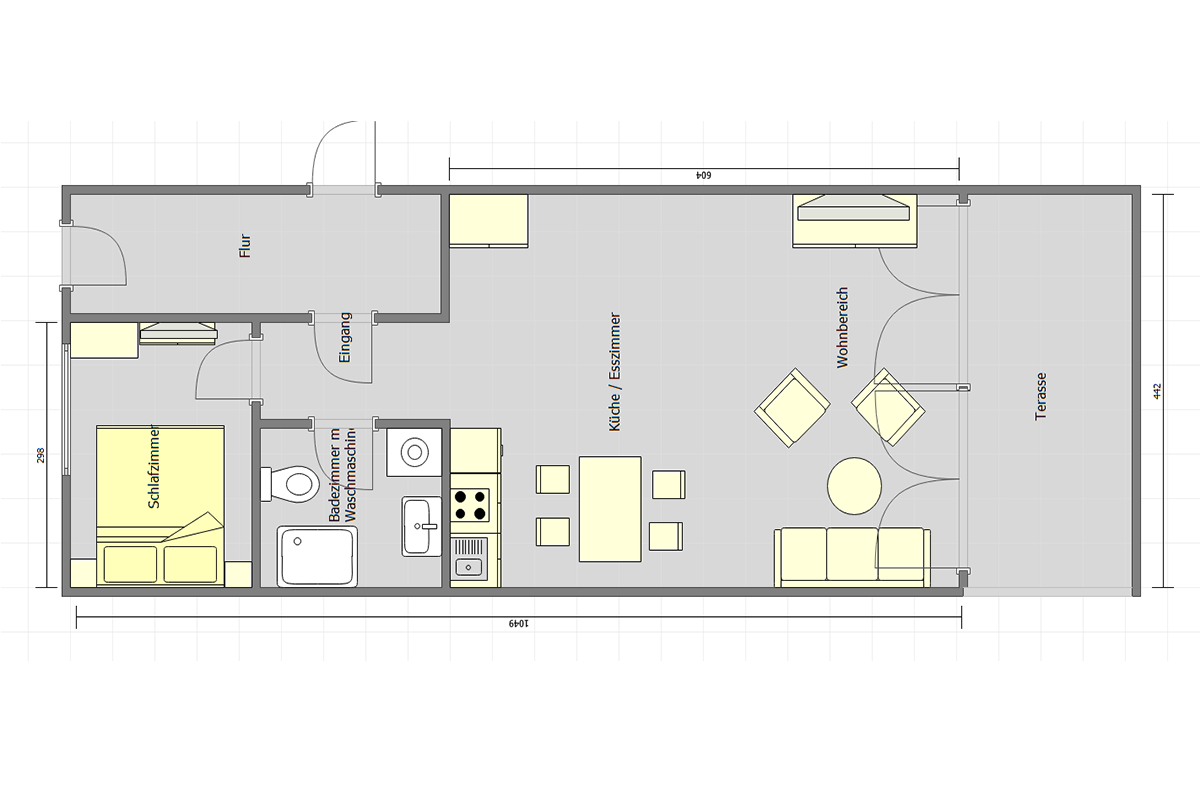 Grundriss der Ferienwohnung in Trier - Übernachten Sie in unseren gemütlichen Apartments & Studios mitten in Trier